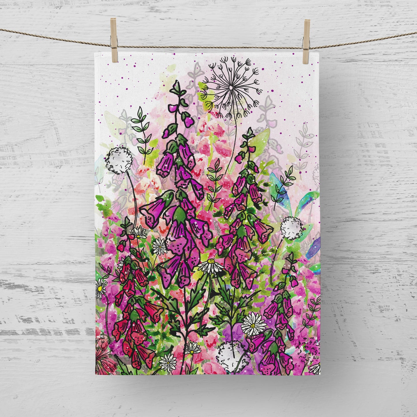 'Foxglove Field' Tea Towel