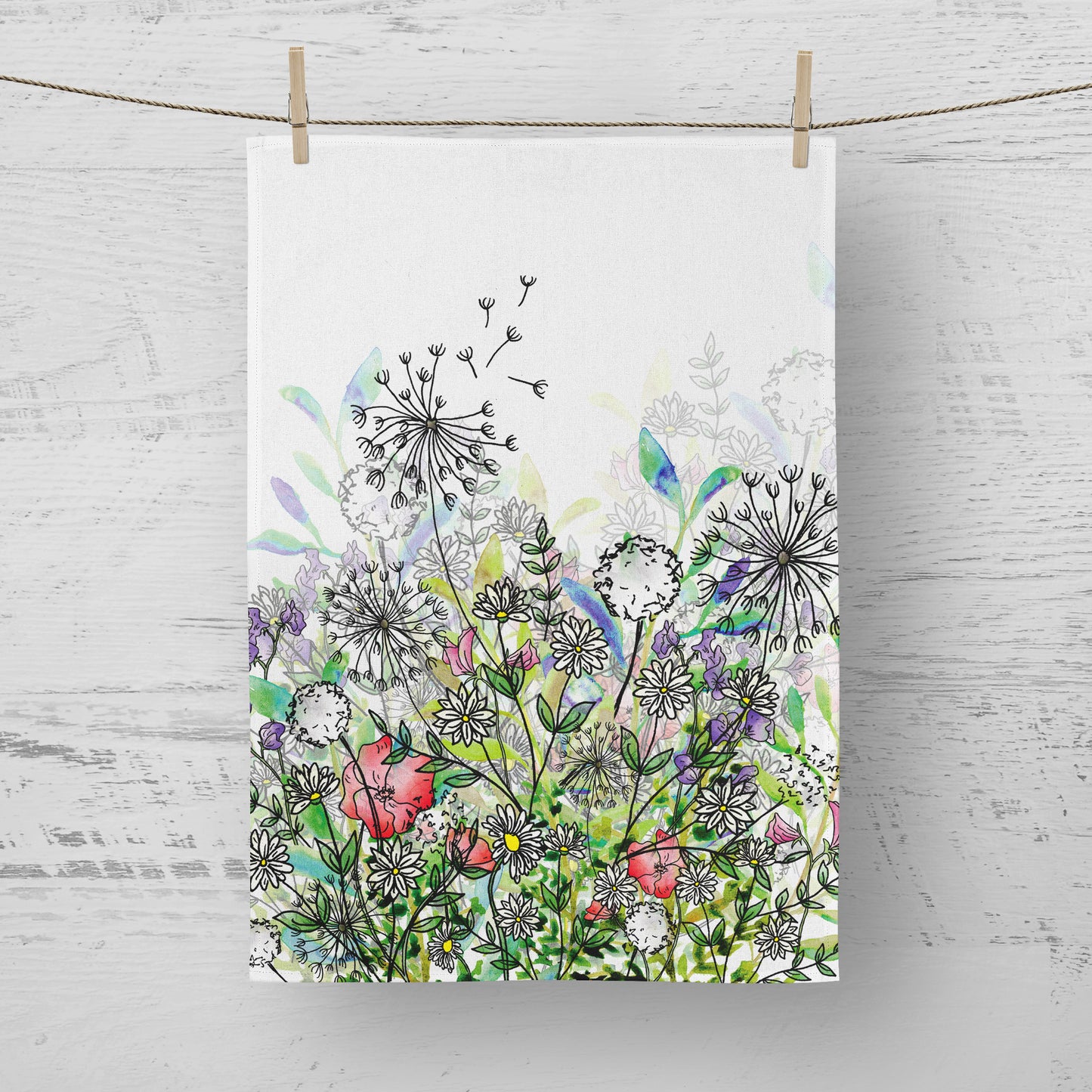 'Daisy and Dandelion Wild Garden' Tea Towel