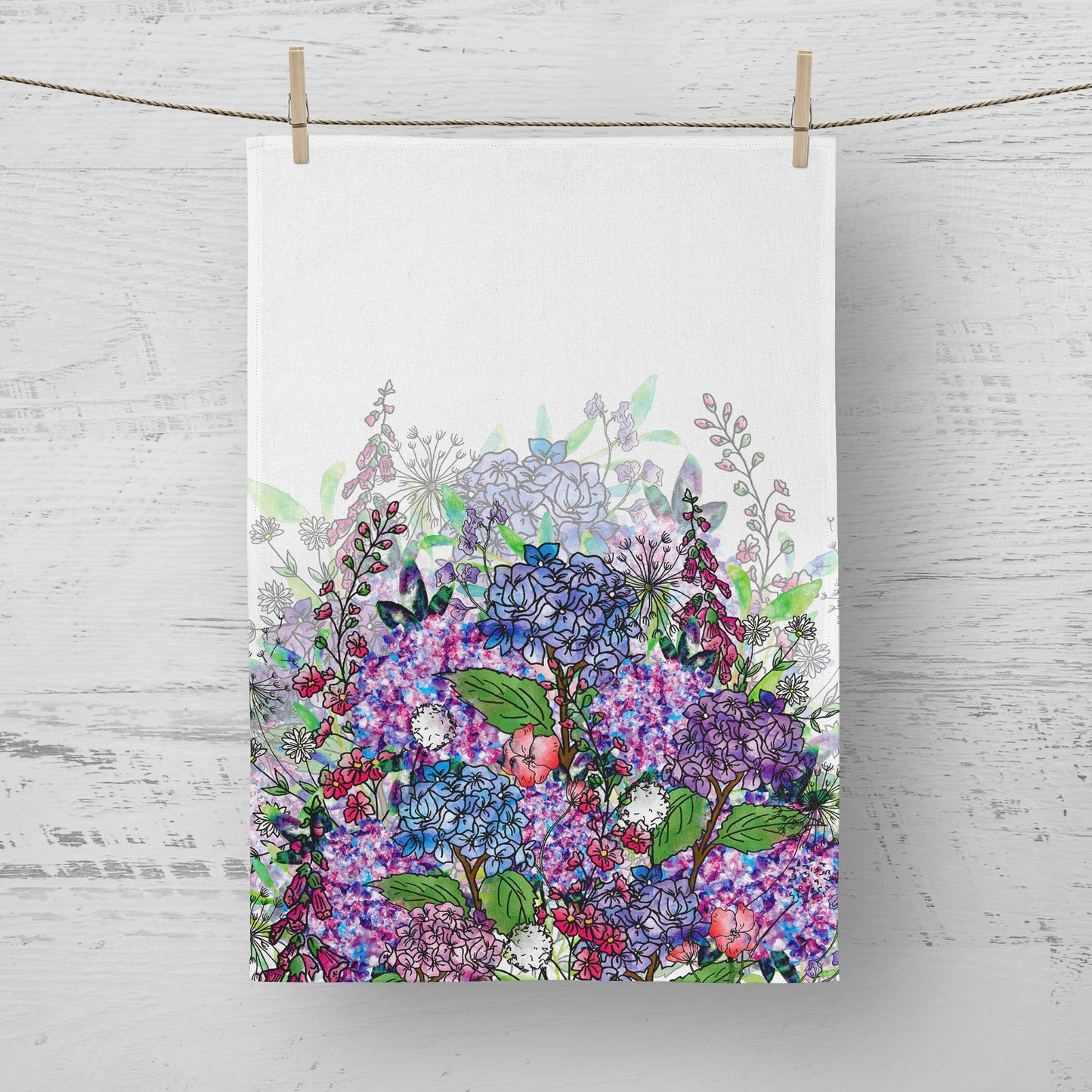 'Hydrangea Garden' Tea Towel